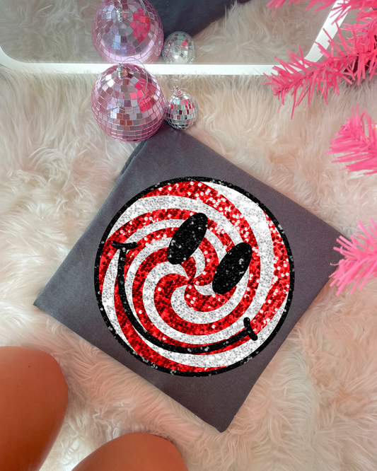 Swirl Candy Cane Smiley Face DTF Graphics