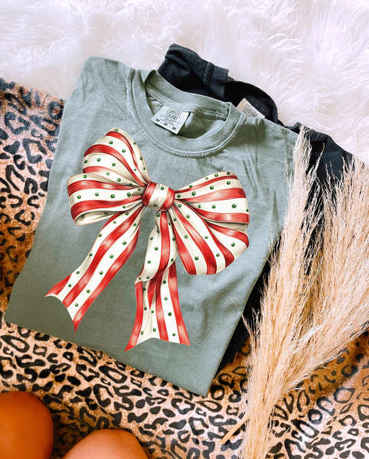 Candy Cane Bow DTF Graphics