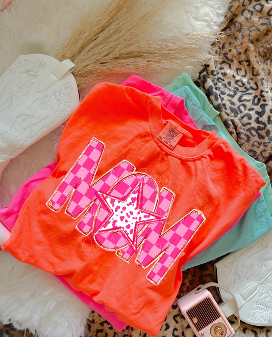 Pink Checkered Mom Star DTF Graphics