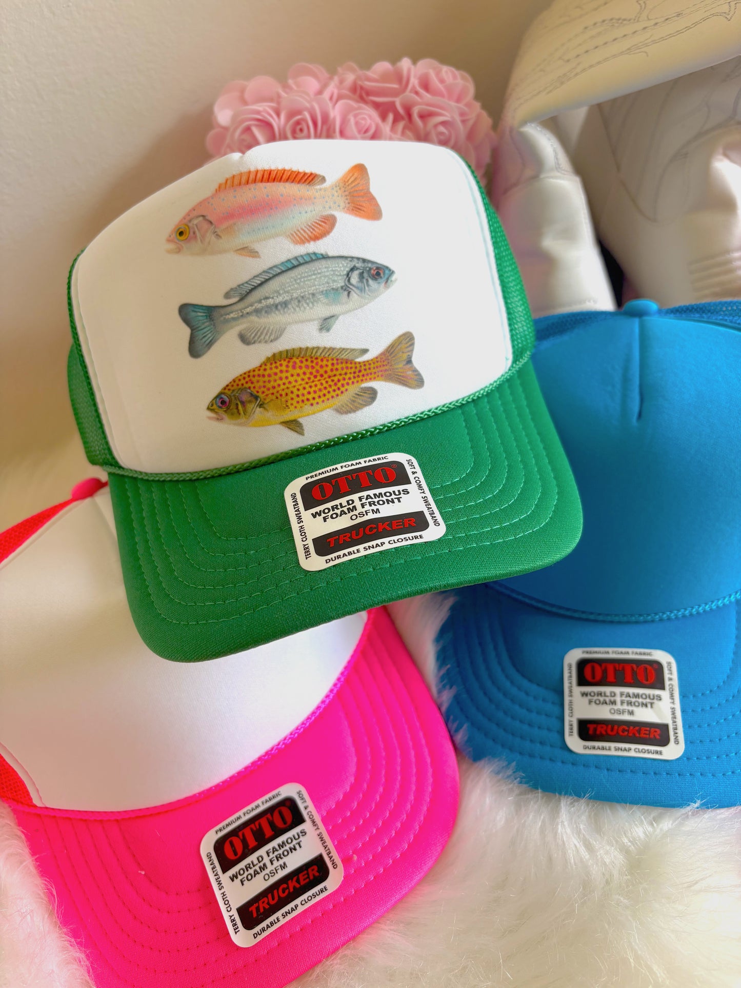 Fish Trio DTF Green + White Hat (TAT 15 BIZ DAYS)