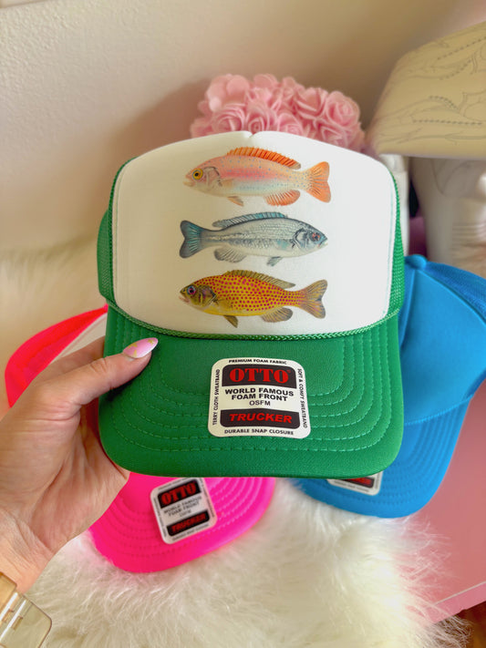 Fish Trio DTF Green + White Hat (TAT 15 BIZ DAYS)