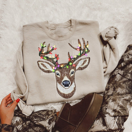 Black Nose Faux Rhinestone Reindeer DTF Graphics
