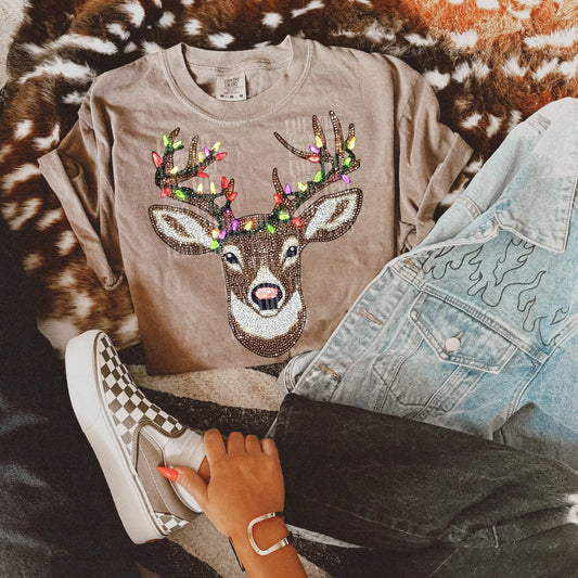 Red Nose Faux Rhinestone Reindeer DTF Graphics