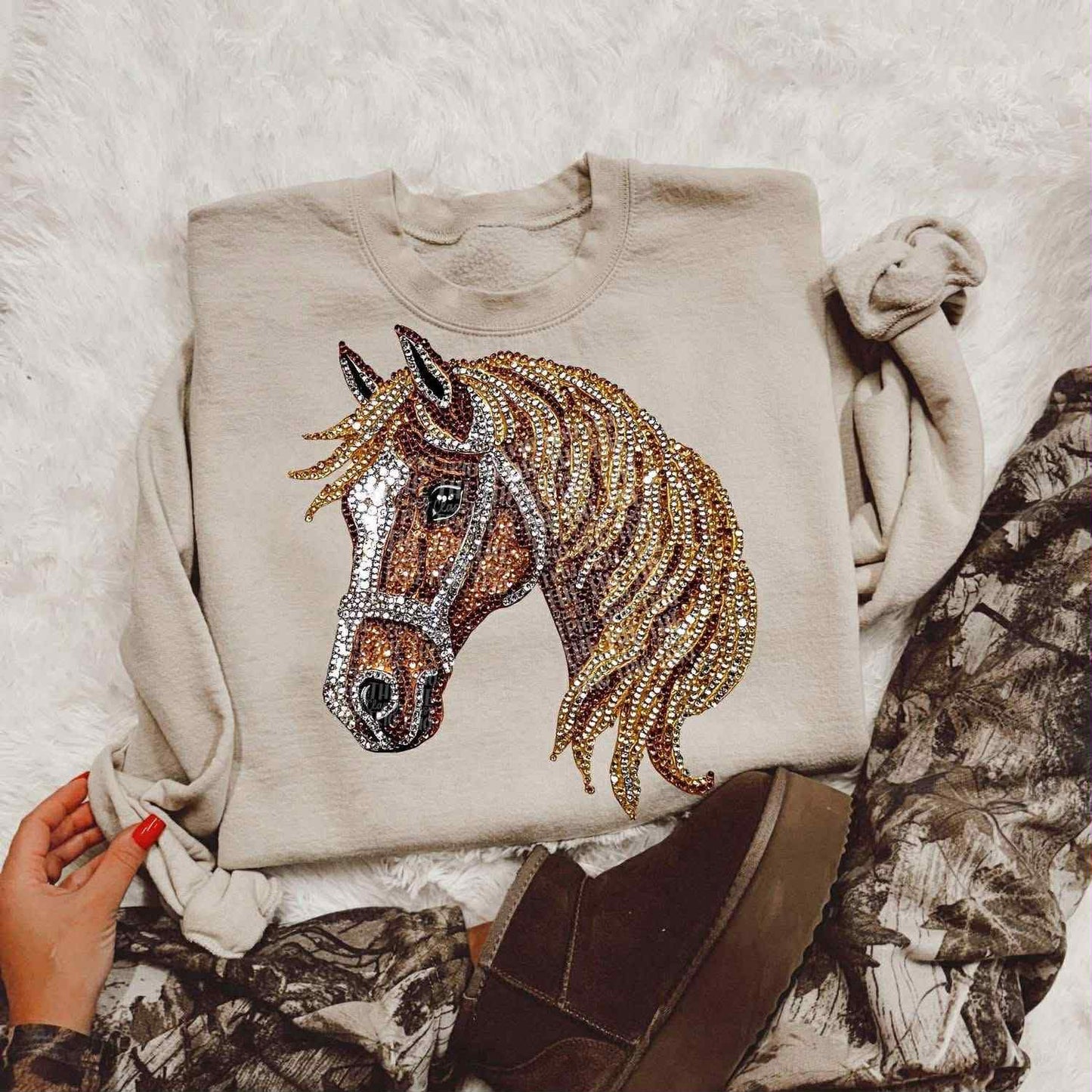Faux Rhinestone Horse DTF Graphics