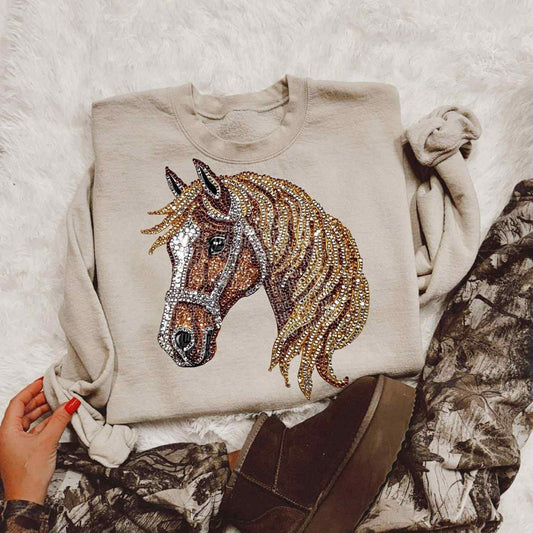 Faux Rhinestone Horse DTF Graphics