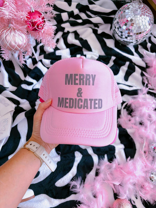 Merry & Medicated DTF Light Pink Hat (TAT 15 BIZ DAYS)