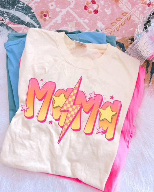 Pink & Yellow Checkered Lightening Mama DTF Graphics