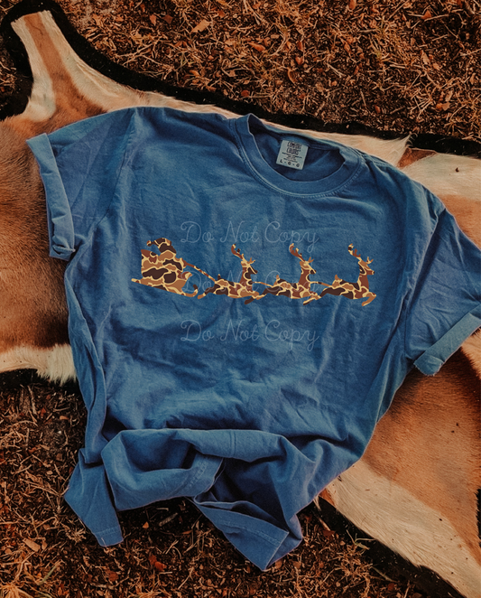 Camo Reindeer & Sleigh DTF Graphics