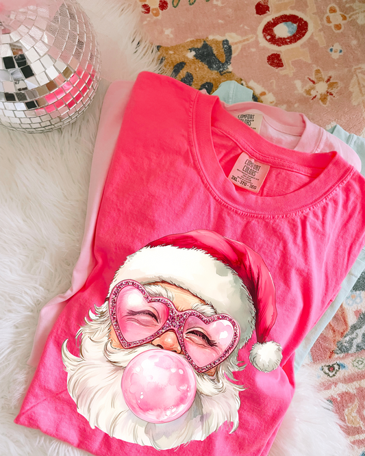 Pink Bubblegum Santa DTF Graphics