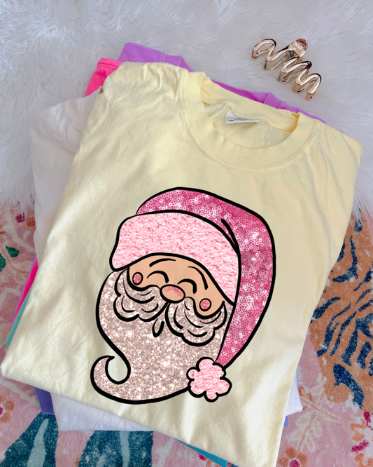 Faux Glitter Pink Santa DTF Graphics