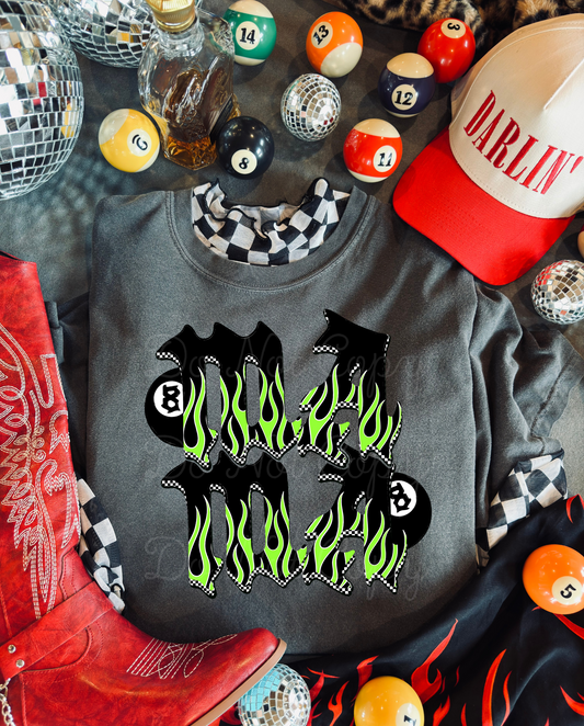 Mama Green Flame 8 Ball DTF Graphics