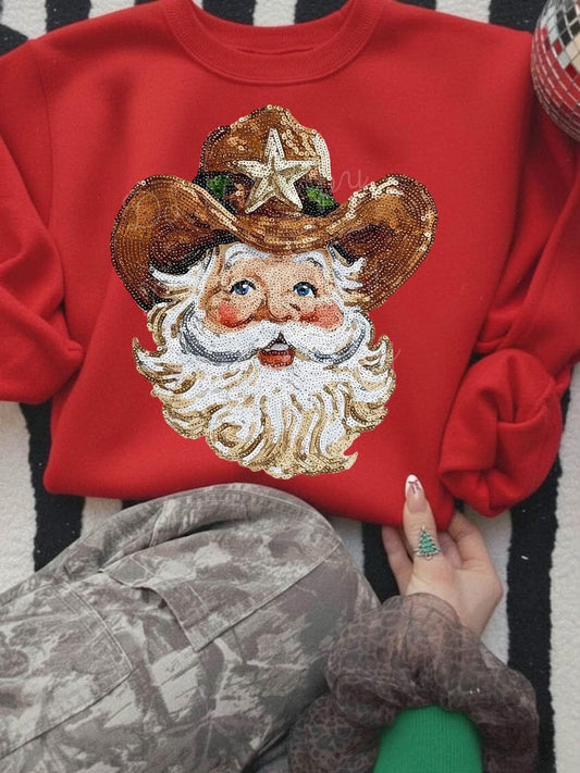 Faux Sequin Cowboy Santa DTF Graphics