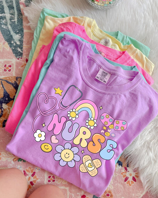 Smiley Rainbow Nurse DTF Graphics