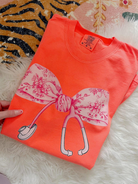 Pink Floral Nurse Bow DTF Graphics