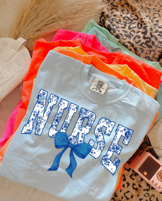 Blue Floral Nurse DTF Graphics