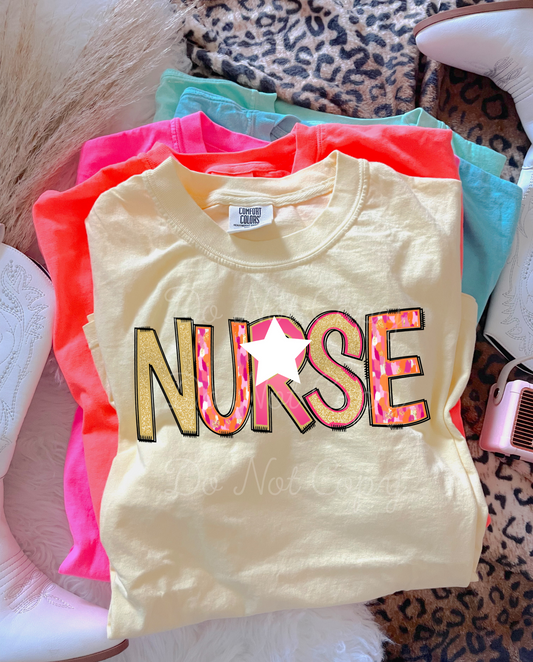 Gold Nurse Star DTF Graphics