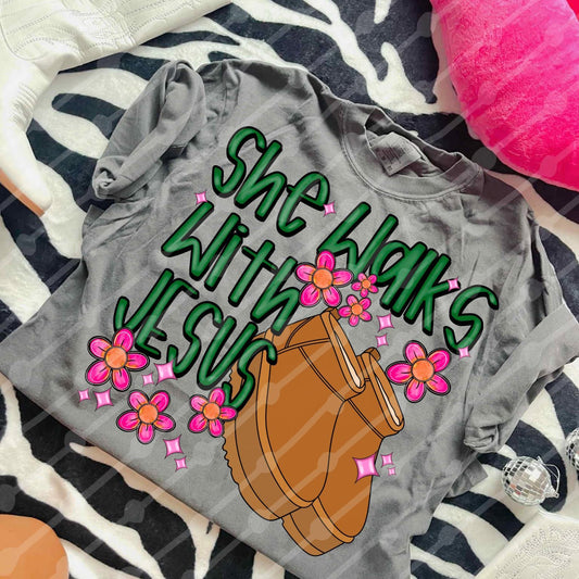 She Walks With Jesus DTF Graphics