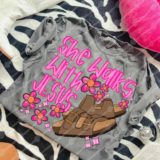She Walks With Jesus DTF Graphics