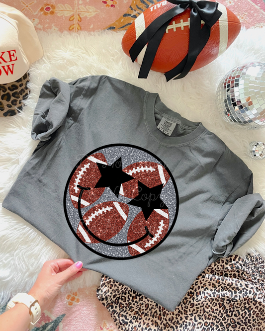 Faux Glitter Football Smiley Face DTF Graphics