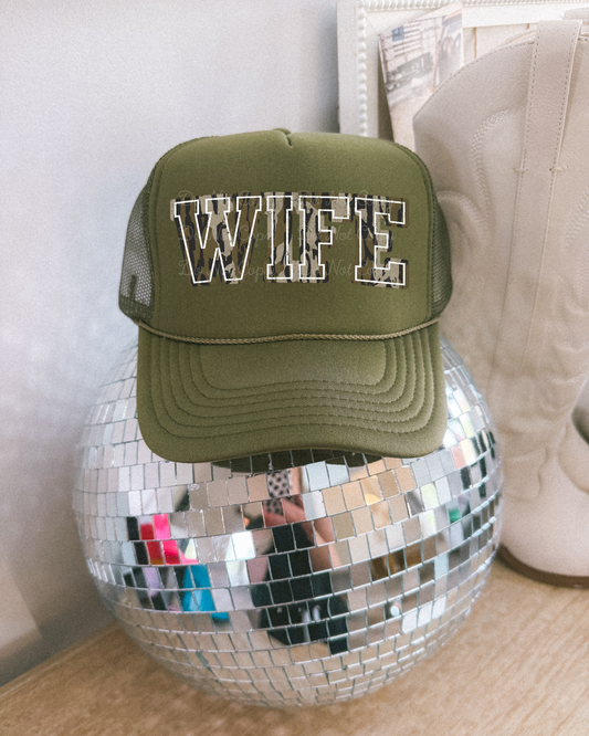 Camo Wife DTF Olive Green Hat (TAT 15 BIZ DAYS)