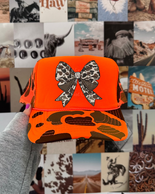 Camo Bow DTF Orange Camo Hat (TAT 15 BIZ DAYS)