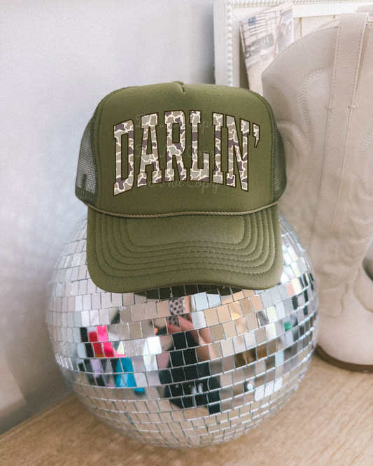 Camo Darlin' DTF Olive Hat (TAT 15 BIZ DAYS)