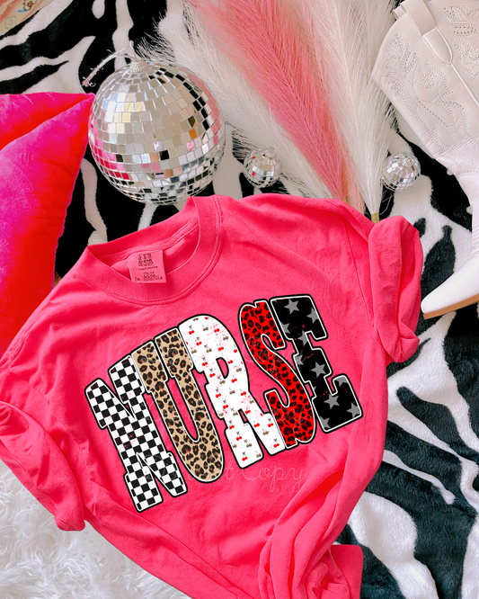 Edgy Checkered Cheetah Nurse DTF Graphics