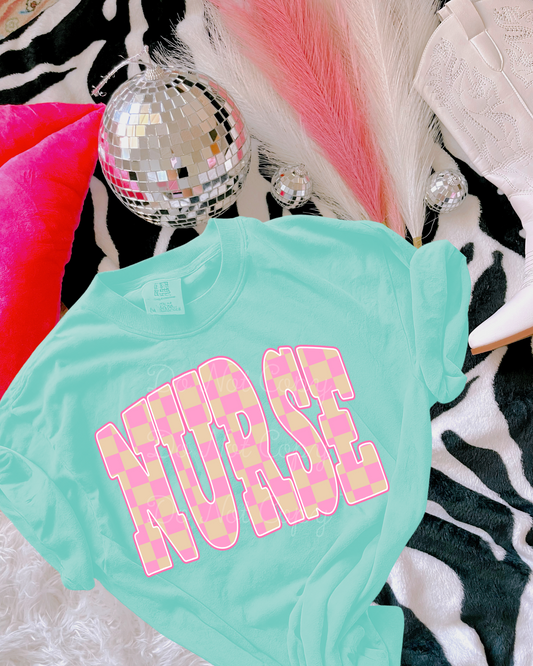 Pastel Checkered Nurse DTF Graphics