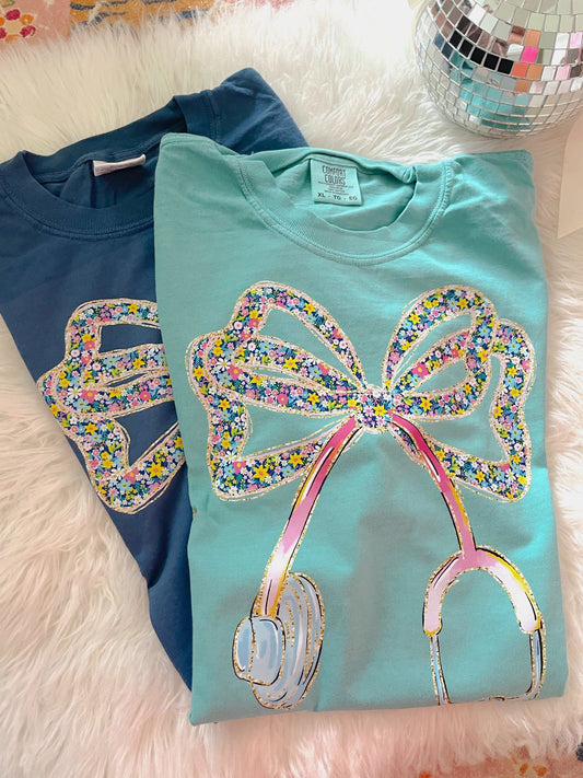 Purple Floral Stethoscope DTF Graphics