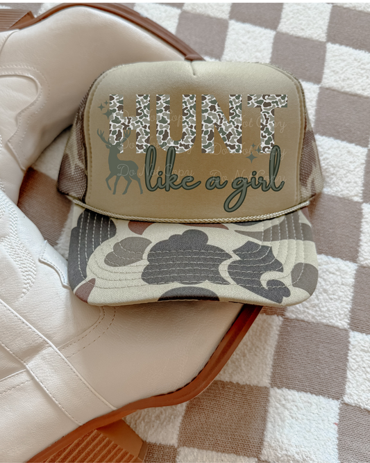 Hunt Like A Girl DTF Green Camo Hat (TAT 15 BIZ DAYS)