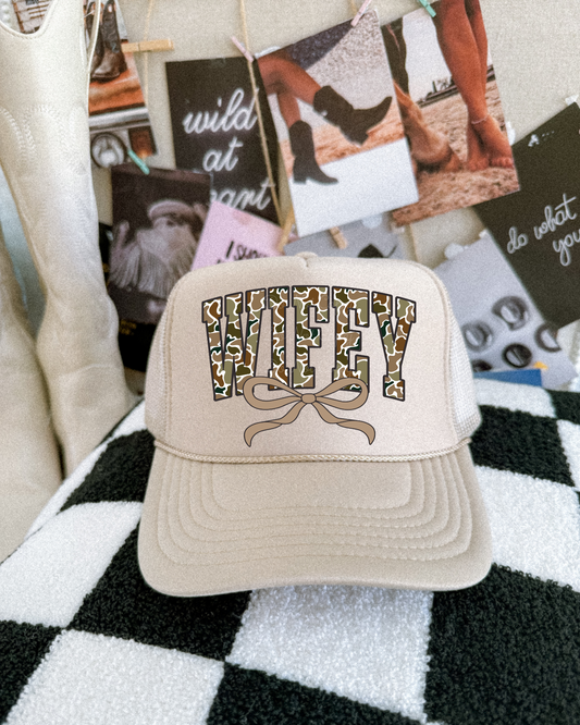 Camo Wifey DTF Tan Hat (TAT 15 BIZ DAYS)