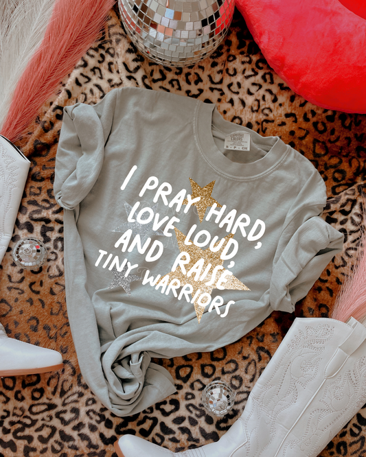 I Pray Hard, Love Loud & Raise Tiny Warriors DTF Graphics