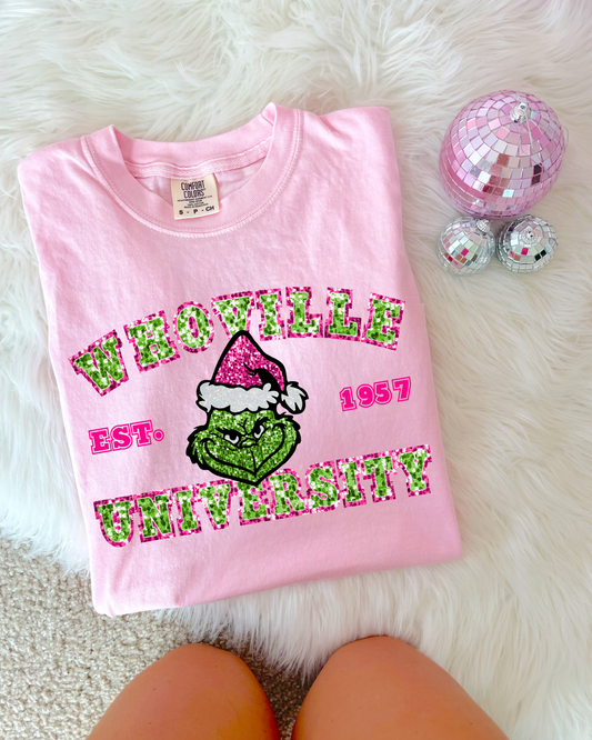 Whoville University Faux Glitter DTF Graphics