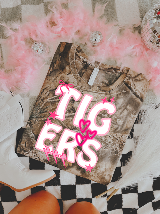 Pink Preppy Tigers DTF Graphics