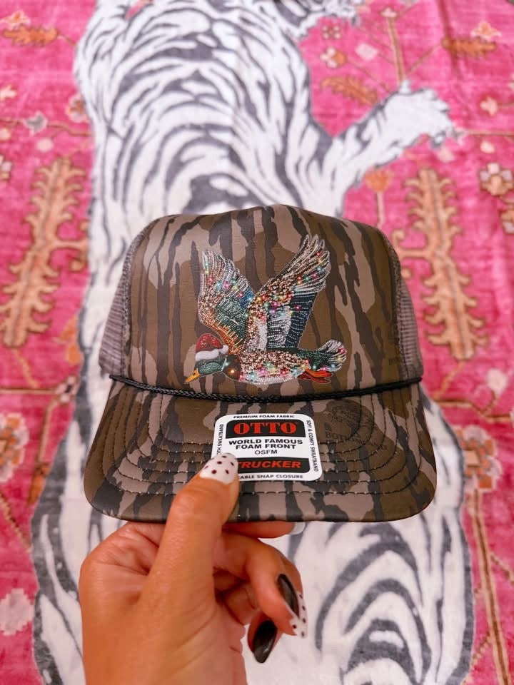 Faux Rhinestone Christmas Duck DTF Bottomland Camo Hat