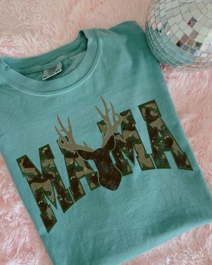 Camo Deer Mama DTF Graphics On Seafoam