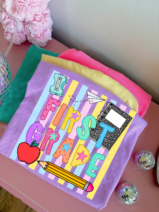 1st Grade Rainbow Stripes DTF Graphics