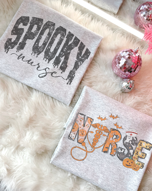 Spooky Nurse Halloween Graphics ON ASH GRAY