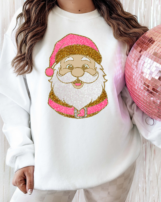 Faux Glitter Pink Santa DTF Graphics