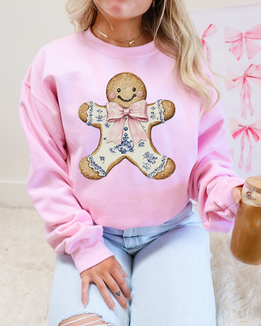Blue Floral Gingerbread Man DTF Graphics