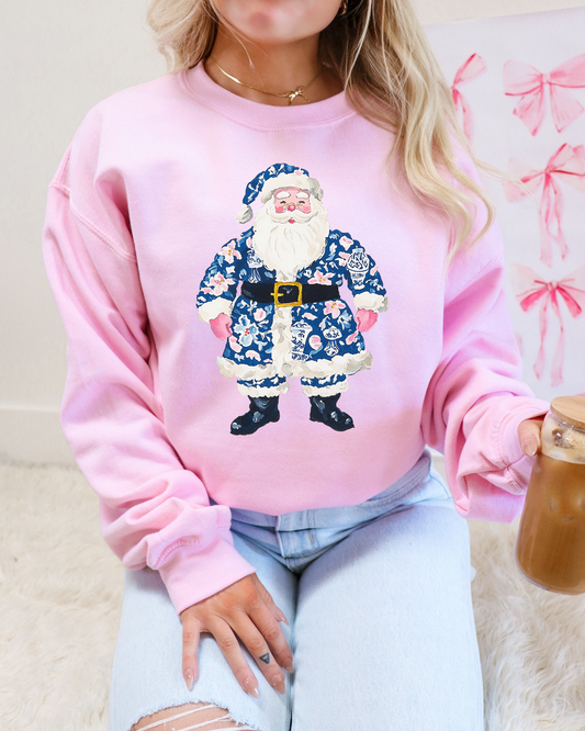 Blue Floral Santa DTF Graphics