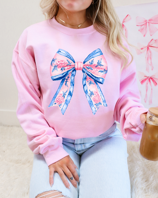 Blue Floral Bow DTF Graphics